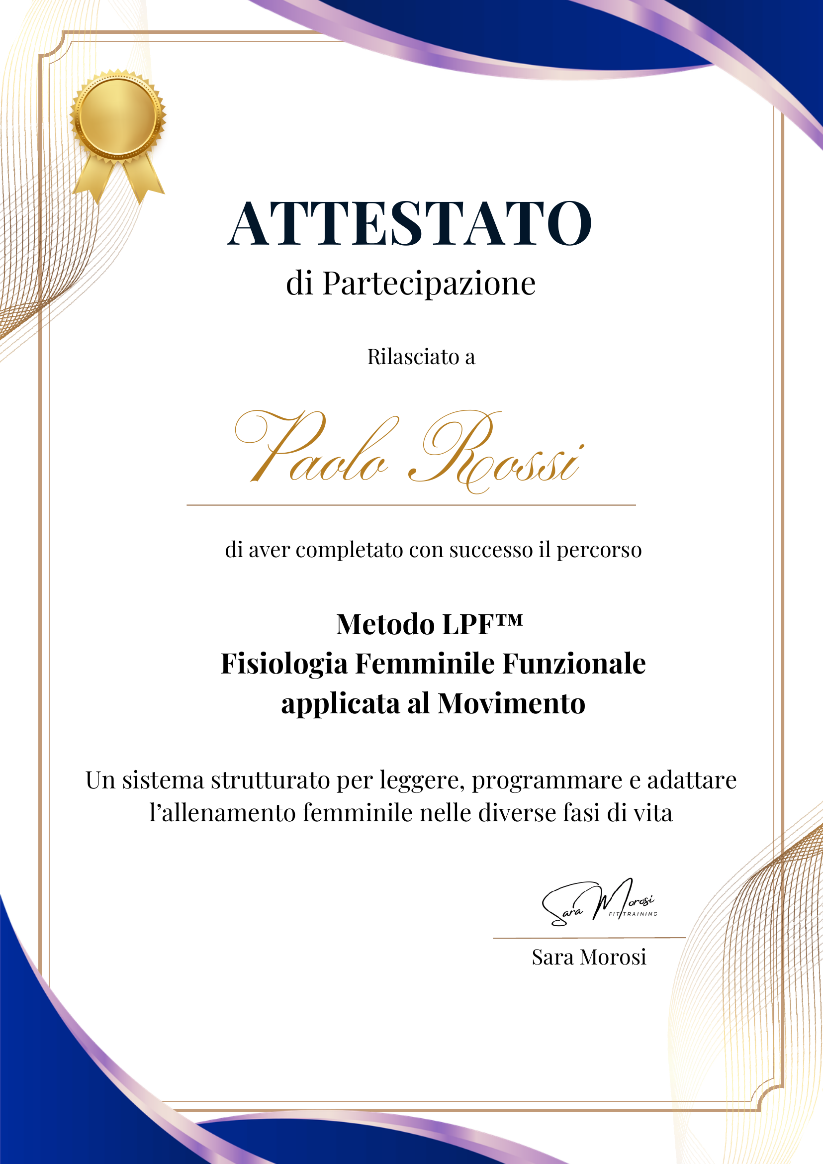 Attestato Metodo LPF™ — Fisiologia Femminile Funzionale applicata al Movimento